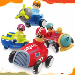 FIONATECH 4 Pcs Head Push And Go Friction Toy Car Set For Kids Friction Unbreakable Toy