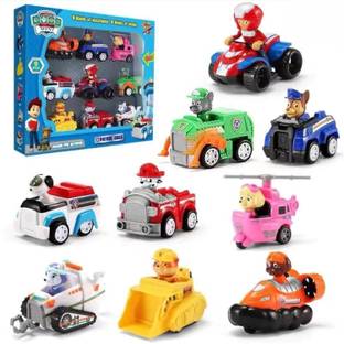 Mallexo 9PCs Pup Buddies Rescue Team Action Figure Toys Set with Vehicles Toy for kids