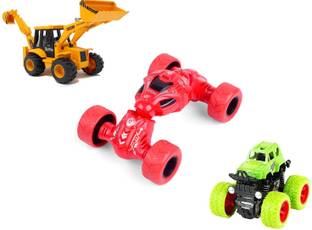 Aganta JCB, Monster Truck & Telescopic car Vehicle Set Of 3 Push & Go for Kids