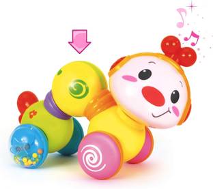 Vaniha Infant Musical Crawling Toy, Press and Go Interactive Inchworm Toy with Light Up