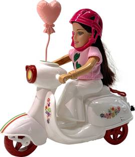 Tassino Doll Scooter Girl Toy Play Set, Pulling Thread and Go Forward with Light