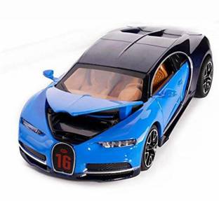 Globular Bugatti Veyron Chiron Sports Car Light and Sound Open Doors Pull Toy Metal Cars