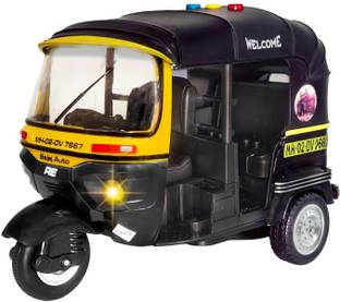 SKTOYZONE Auto Rickshaw Toy with Light, Sound and Friction Powered Wheel Toy for Kids