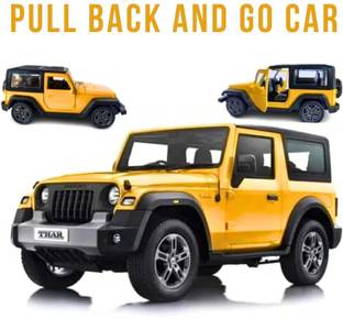 BKDT Marketing Pull Back Thar Metal Car Toy Vehicle with Open Door For kids Pack of 1 (Yellow)
