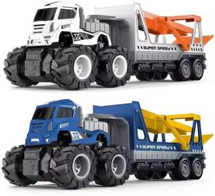 SHIPEASE Die Cast Car Transport Trailer Toy for kids Friction Power Double deck Tow Truck