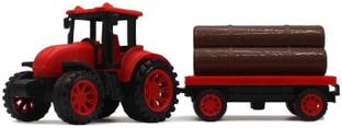 neoinsta shopping Medium size friction powered plastic tractor toy with trailer and logs behind