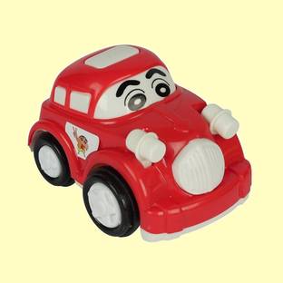 asian Shinchan Mini Racing Car With Headlights Friction Powered Toy For Kids-Red