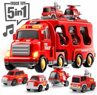 KIDS FIRST STEP 5-in-1 Friction Powered Fire Vehicle Playset | Music & Lights | Gift for Age 3+