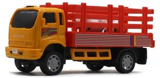 neoinsta shopping Pull back medium size country truck with two cows behind Red color