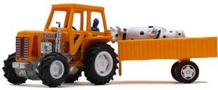 neoinsta shopping Medium size plastic body freely moving farm tractor with a trailer and 2 cows