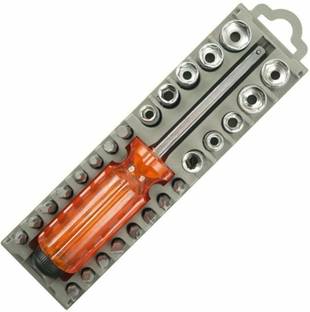 SEAVOKES Heavy Duty 28 in 1 Multipurpose Steel Alloy 28 Pieces Screwdriver Set with Solid Plastic Slotted Case Ratchet Screwdriver Set