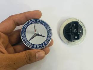 AUTO MT Chrome-Blue,Mercedes Benz Star Emblem Front Hood Ornament Badge 3D Logo Spring Leaf