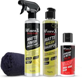 Wavex Matte Finish Maintainer 350 ml Combo | Wash, Clean, Protect and Maintain Matte Bikes and Cars | Consists of Matte Wash Shampoo, Matte Finish Maintainer and Microfiber Cloth Car Washing Liquid