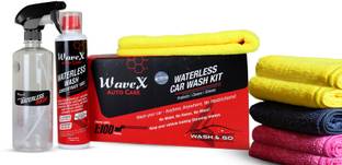 Wavex Waterless Car Wash with Microfiber Cloths for Car | Consists of Waterless Car Wash Kit and 5 Premium Microfiber Towels Car Washing Liquid