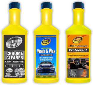 CITRUS POWER Chrome Cleaner 60ml + Wash & Wax 60ml + Protectant 60ml (Car Cleaning Kit) Car Washing Liquid