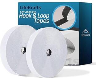 Lifekrafts Self Adhesive Hook & Loop Tapes White (2M Hook+2M Loop) 25mm Width to Organize Stationaries, Arts & Crafts Projects, Photo Frame, etc. Sticky Back Strong Glue, Back Mounting Fastener Tape. Stick-on Velcro