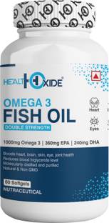 HEALTHOXIDE Omega 3 Fish Oil 1000 mg(360 mg EPA & 240 mg DHA) for brain, heart and eye health.