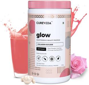 Cureveda Glow Plant Based Collagen Builder (With Vitamin E) for Anti-Aging, Rose