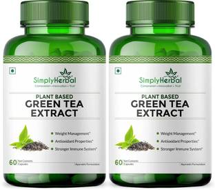 Simply Herbal Green Tea Extract 100% Natural Potent 500 Mg Veg Capsules - 80 Count (Pack of 2)