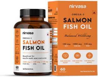 Nirvasa Omega 3 Salmon Fish Oil Capsules | For Healthy Heart & Bones