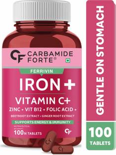CARBAMIDE FORTE Chelated Iron Supplement with Vitamin C, Folic Acid Iron Tablets for Women & Men