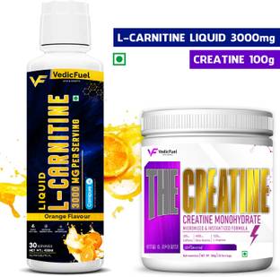 VedicFuel L-Carnitine 3000 mg Liquid 450ml, Orange Flavour, with Creatine monohydrate