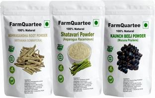 FarmQuartee Natural Organic Ashwagandha Shatavari Kaunch Beej Powder ( Churna ) - Combo