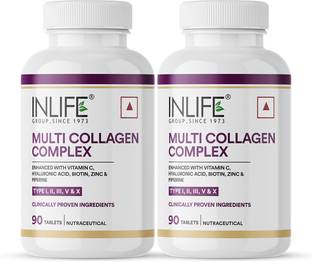 INLIFE Multi Collagen Complex Supplement |5 Peptides I,II,III,V&X For Skin & Hair-2Pack