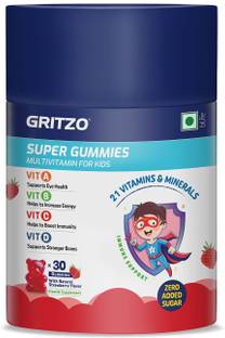 Gritzo Super Gummies, Multivitamin for Kids, 21 Vitamins & Minerals, Natural Strawberry