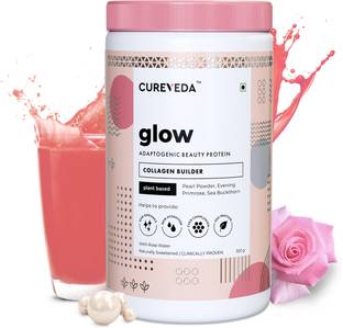 Cureveda Glow Plant Based Collagen Builder (With Vitamin E) for Anti-Aging, Rose