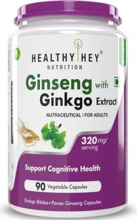 HealthyHey Nutrition Ginseng + Ginkgo Biloba - Improves Memory & Concenration - 90 Veg Capsules