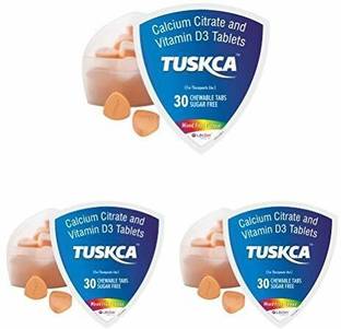 TUSKCA Calcium with Vitamin D3 - Chewable Tablets for Strong Bone Orange Flvr