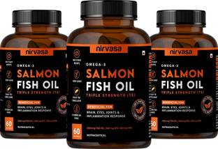 Nirvasa Omega 3 Salmon Fish Oil (Triple Strength) Softgels | For Heart, Brain & Bones