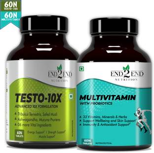 End2End Nutrition Testo 10X Natural Testosterone Booster Supplement and Multivitamin with Probiotics