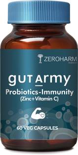 ZEROHARM Gut Army Probiotics-Immunity with Zinc + Vitamin C | 100 Billion CFU 60 Cap