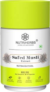 Nutriherbs Safed Musli Powder Capsule|Energy & Vitality Booster Supplement for Men & Women