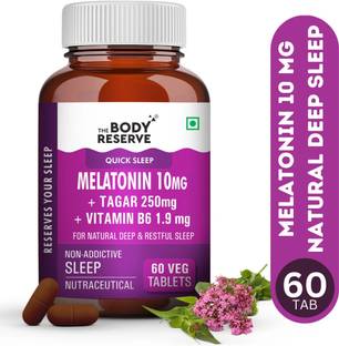 THE BODY RESERVE Melatonin Tablets 10 mg & Tagar for Natural Deep Sleep,Muscle & Nerve Relaxation