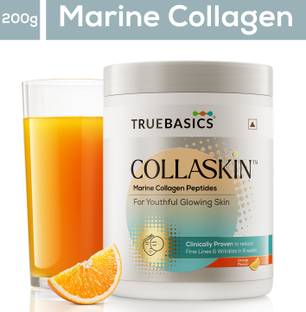 TRUEBASICS CollaSkin, Marine Collagen Peptides for Youthful Glowing Skin, Orange