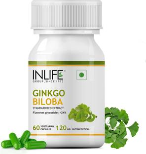 INLIFE Ginkgo Supplement 120 mg for Healthy Brain Function - 60 Veg Capsules