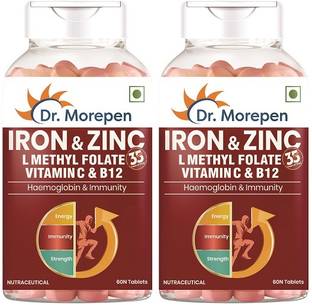Dr. Morepen Iron & Zinc Tablets With Vitamin C & B12 | Immunity & Hemoglobin Booster