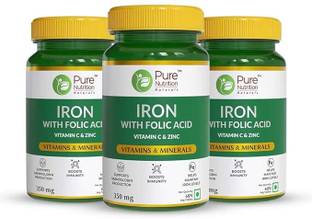 Pure Nutrition Iron with Folic Acid, Zinc, Vitamin C, 60 Veg Tablets (PACK OF 3)