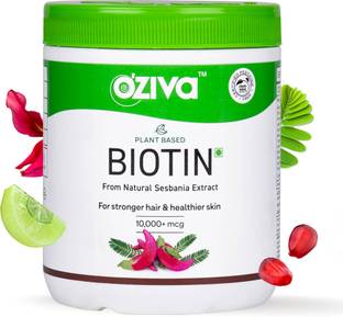 OZiva 10000+ mcg (With Amla, Sesbania), Natural Biotin for Hair Growth & Skin