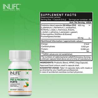 INLIFE Pre and Probiotics & Prebiotics Forte 25 Billion CFU Supplement, For Men Women