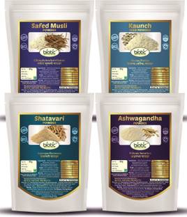 biotic Safed Musli, Ashwagandha, Shatavari, Kaunch Seed Powder - Combo 50g Each