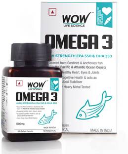 WOW Omega 3 Fish Oil 1300 mg | 550 mg EPA & 350 mg DHA |