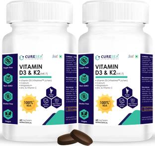CURESEA LIFESCIENCES Vegan Vitamin D3 (Lichen) & K2 (MK-7) with Calcium, Magnesium, Zinc & Vit C