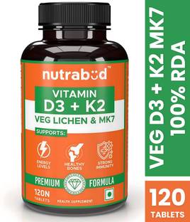 Nutrabud Veg Plant Based Vitamin D3+K2 as MK7 Supplement
