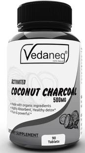 VedaneQ Coconut Charcoal Capsules, Natural Activated Charcoal, Gas Reliever 500MG