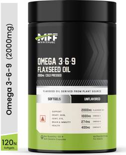 MyFitFuel Omega 3 6 9 (Flax Seed Oil), Cold Pressed, 1000mg, 120 Softgel Capsules