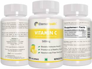 EternalHealth Vitamin C 500mg with Citrus Bioflavanoids & Rose Hips Powder - 180 Veg Capsules